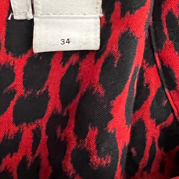 IRO Long Sleeve Button Front Side Slit Leopard Pirae Dress Red Womens Size 34 - Picture 15 of 16